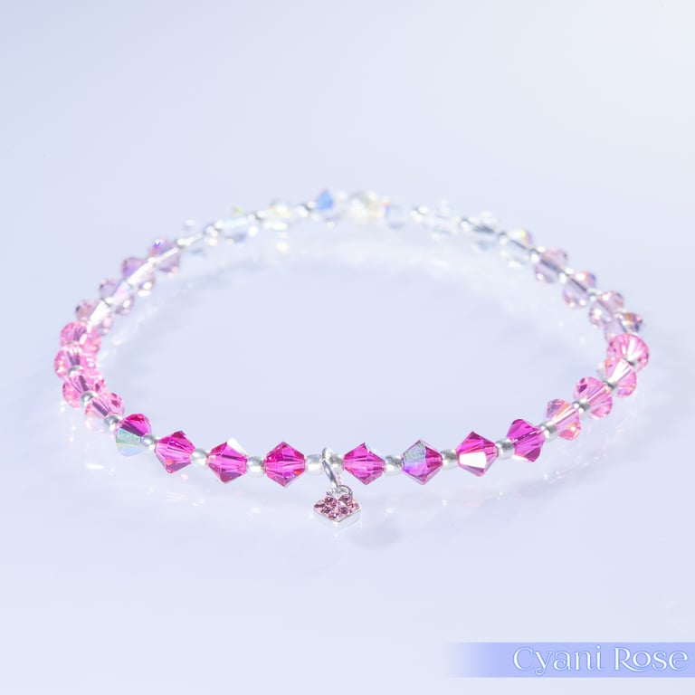 Bracelet in shimmering pink with Swarovski, Sterling Silver & Czech Glass beads