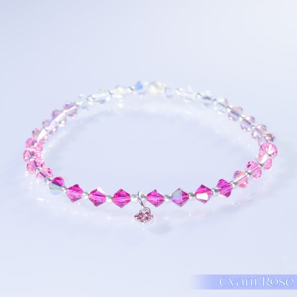 Bracelet in shimmering pink with Swarovski, Sterling Silver & Czech Glass beads