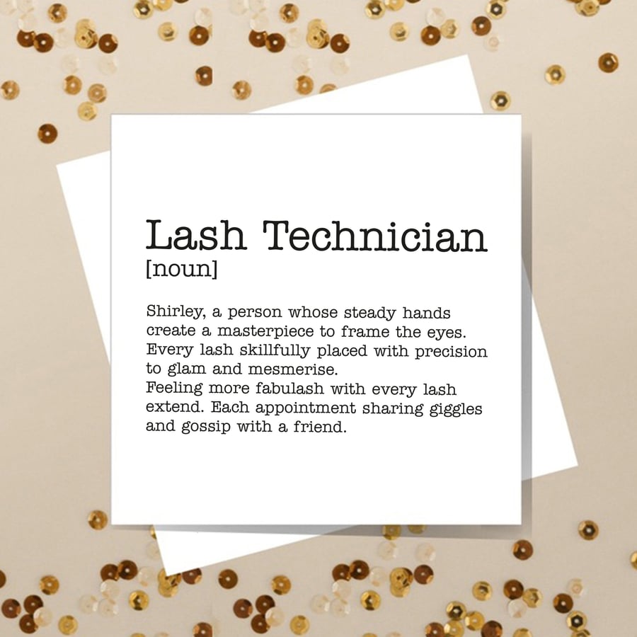 Personalised Lash Technician Definition Card - Birthday, Thank you, Good Luck. 