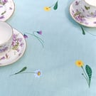 Linen Table Runner with Embroidered Flowers