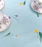 Linen Table Runner with Embroidered Flowers