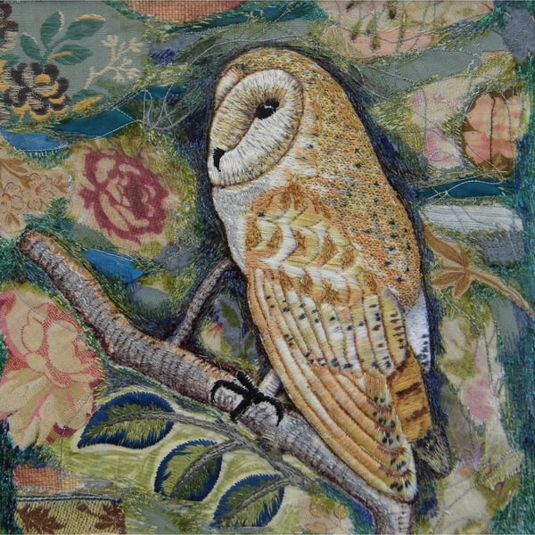 Barn Owl - Original Embroidery Collage