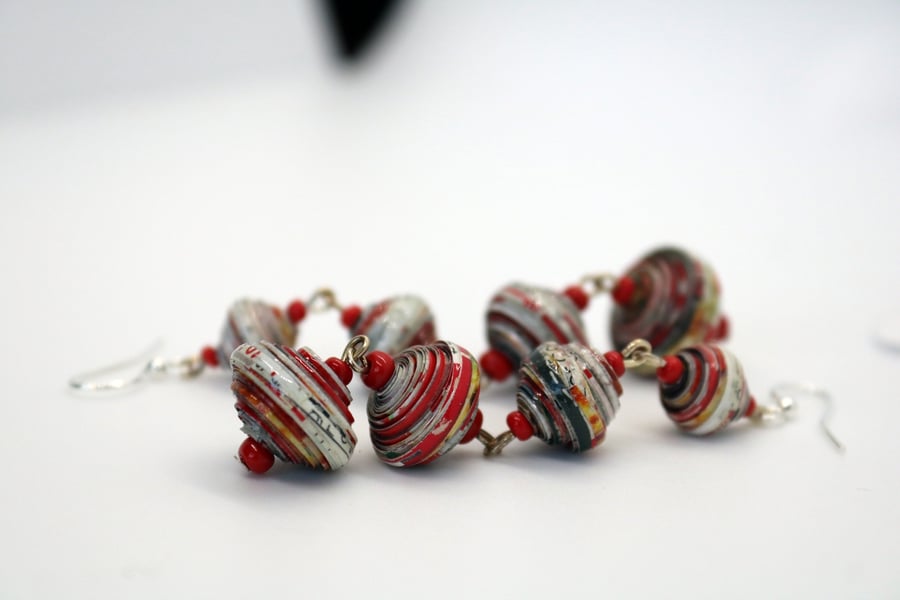 Long graded round paper bead earrings