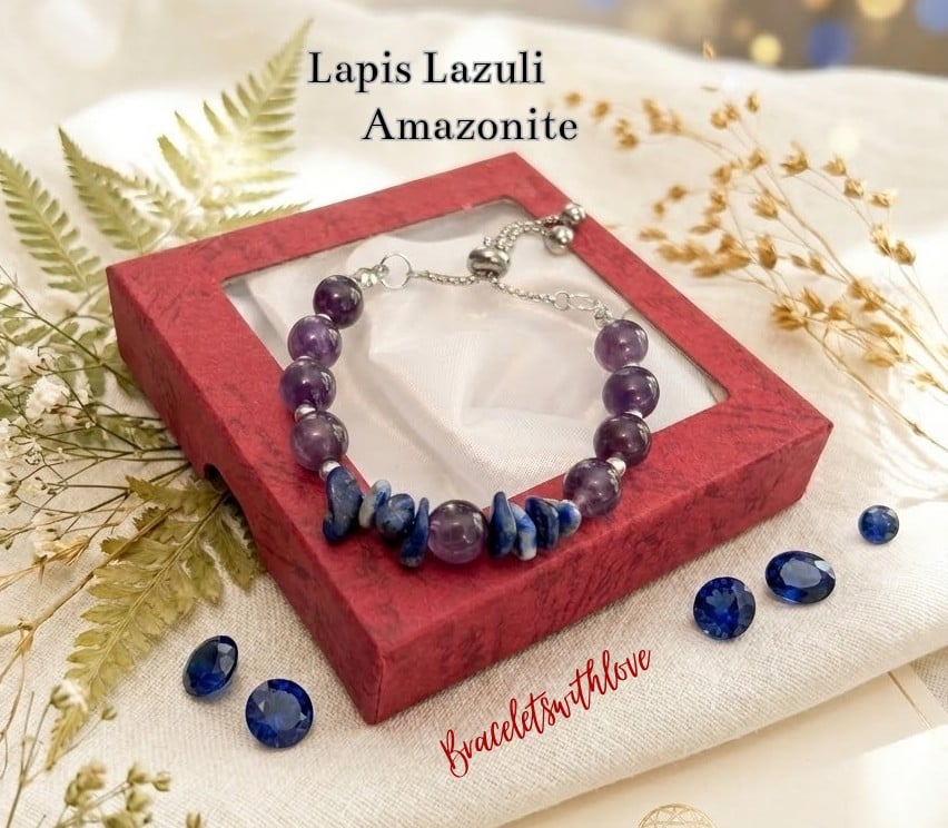 September Birthstone Bracelet, Lapis Lazuli and Amethyst Adjustable Slider 