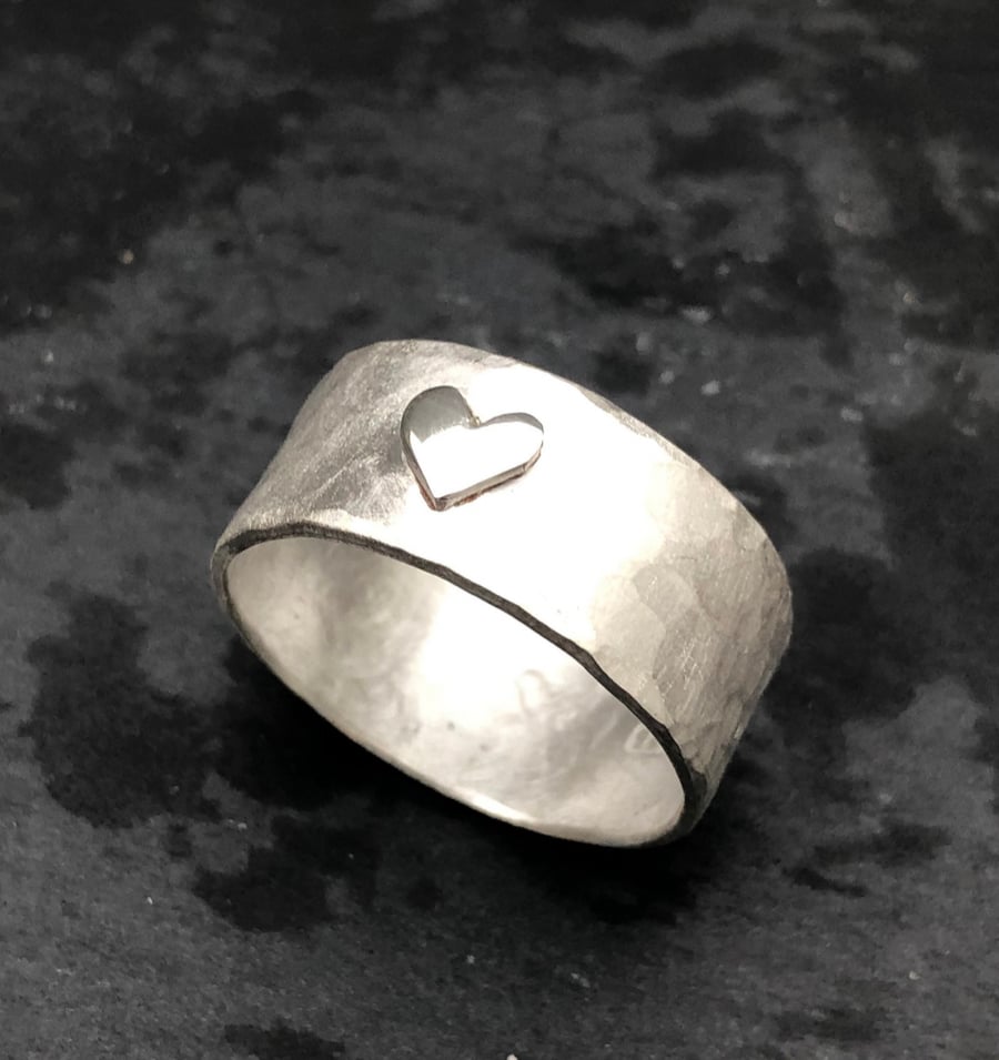 Chunky Heart Ring, silver heart ring, hammered heart ring, silver heart ring, 