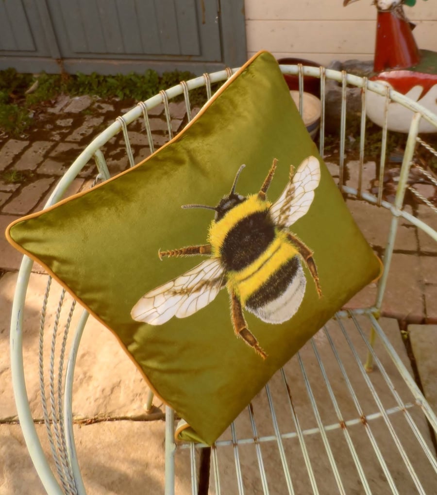 Bee Velvet cushion pillow. Folksy