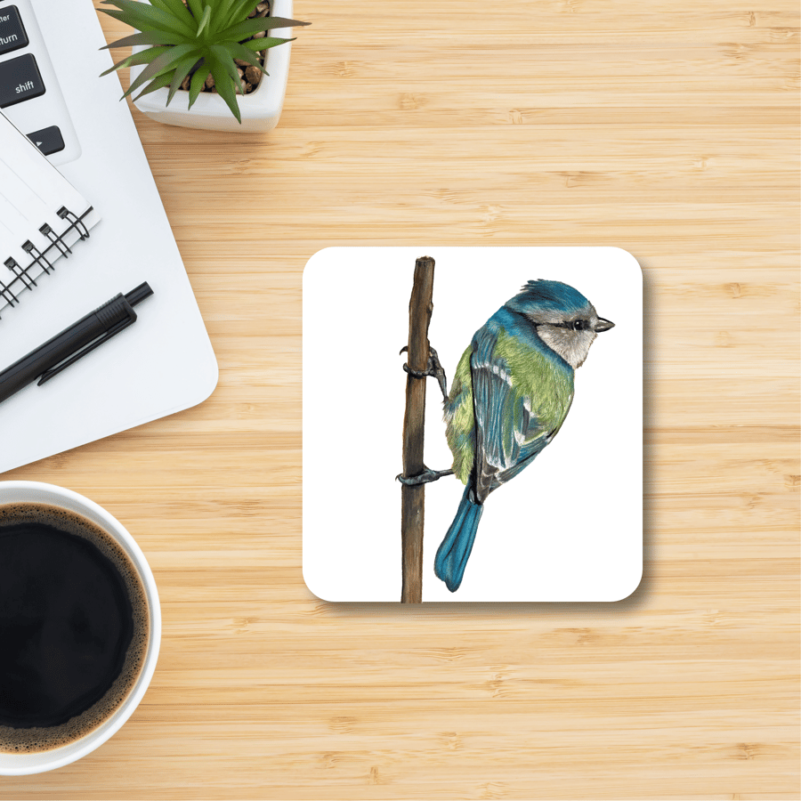 Coasters, Blue Tit Coaster, New Home Gift, Coffee Lover, Tea Lover, Bird Lover, 