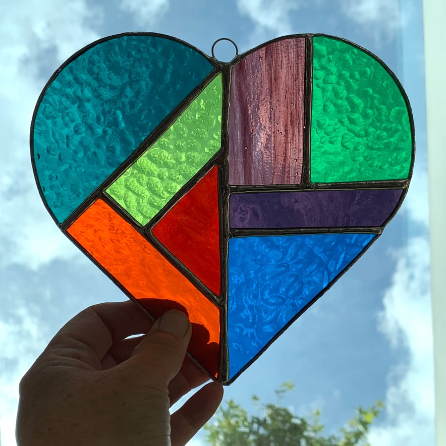 Stained Glass Large Heart Suncatcher - Multi Coloured