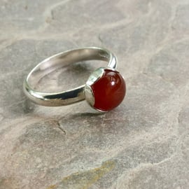 Sterling Silver Ring with Carnelian Gemstone,  size N-O