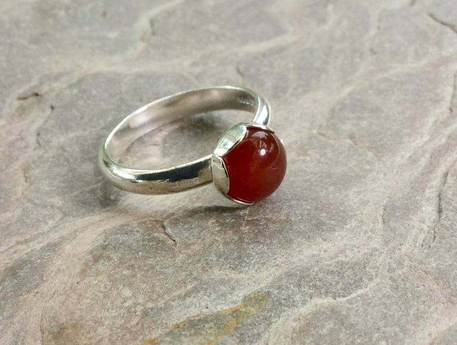 Sterling Silver Ring with Carnelian Gemstone,  size N-O