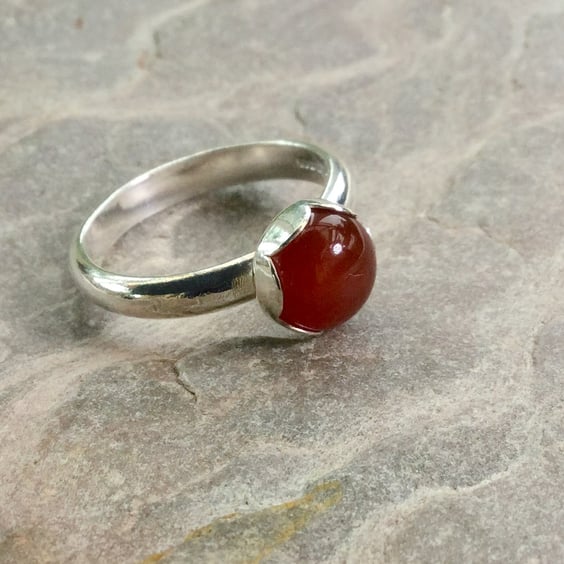 Sterling Silver Ring with Carnelian Gemstone,  size N-O