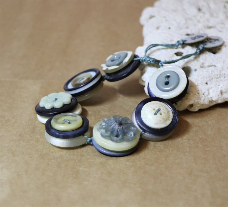 SALE - Blue story - Vintage Button Adjustable Bracelet