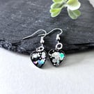 Black Glitter Heart Drop Earrings - Gift for Women