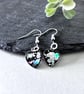 Black Glitter Heart Drop Earrings - Gift for Women