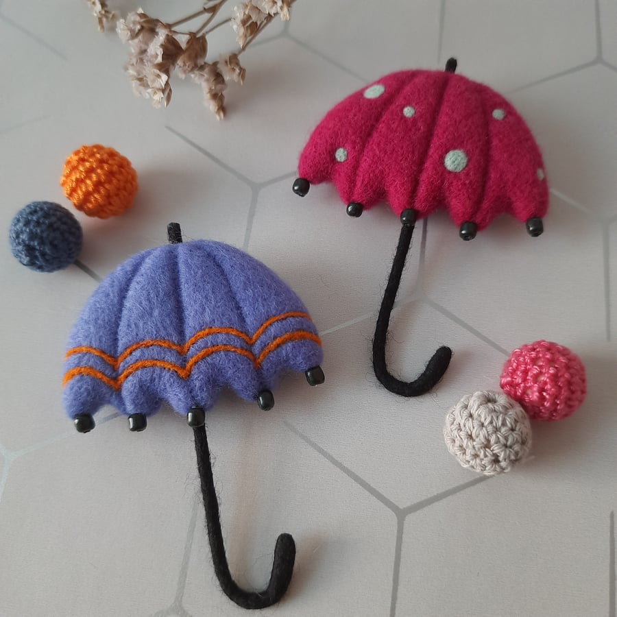 Needle Felt Umbrella Brooch