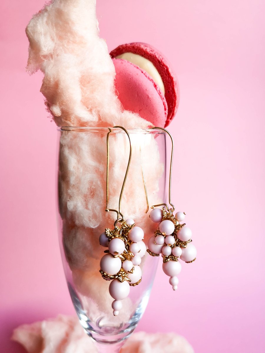 Swarovski pearl pastel pink berries cluster drop earrings