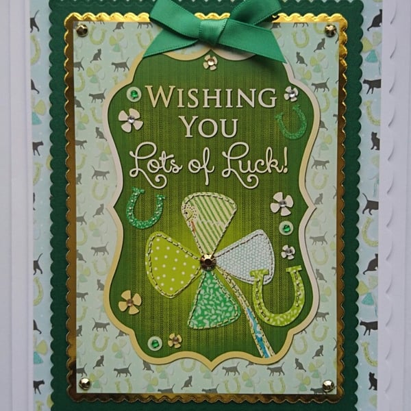 Good Luck Card Wishing You Lots of Good Luck Shamrock Green Black Cats