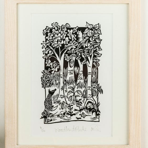 Woodland Glade - lino cut print