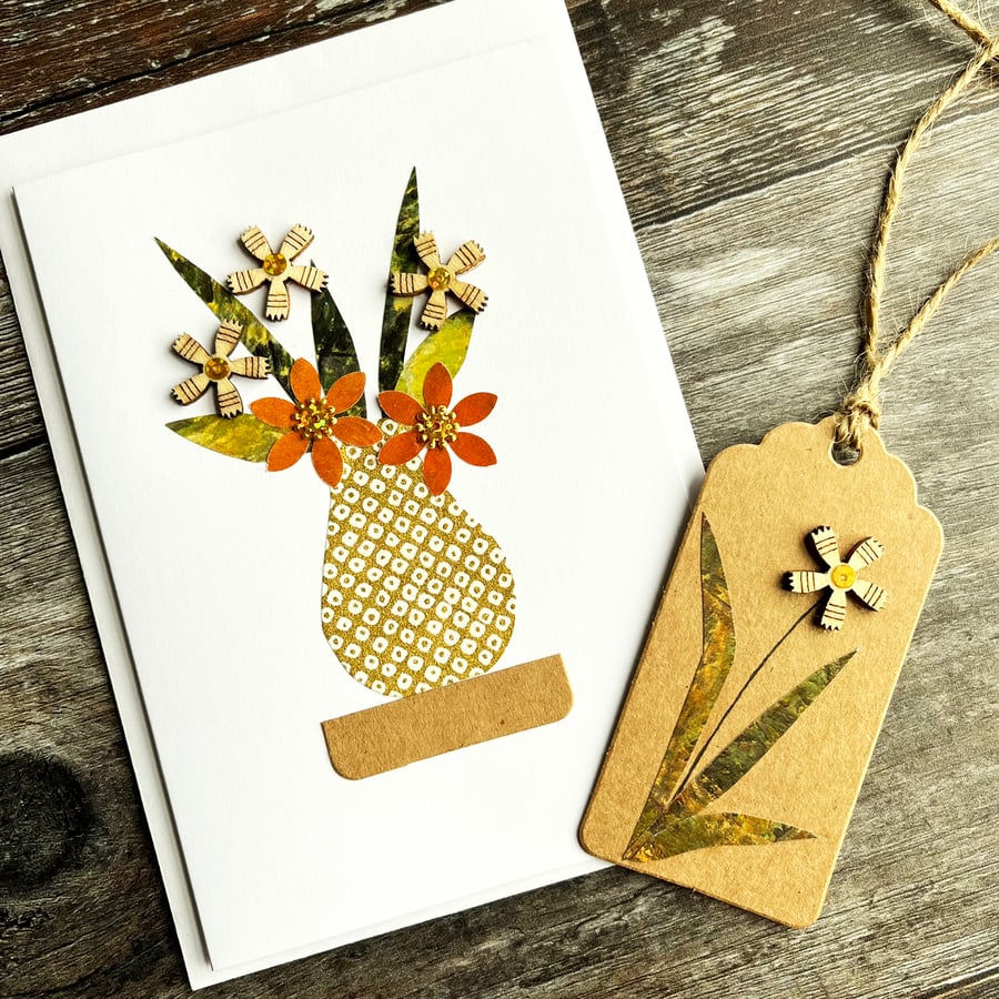 Handmade card and tag, floral card, birthday card, anniversary card