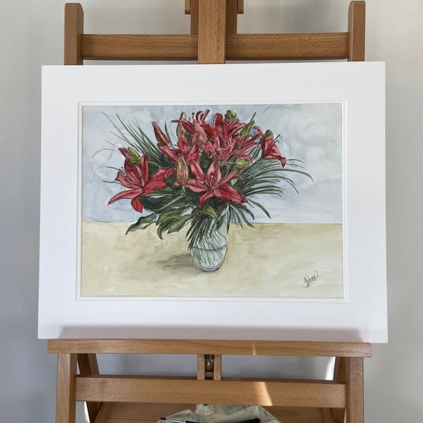 Red Lilies, original watercolour 