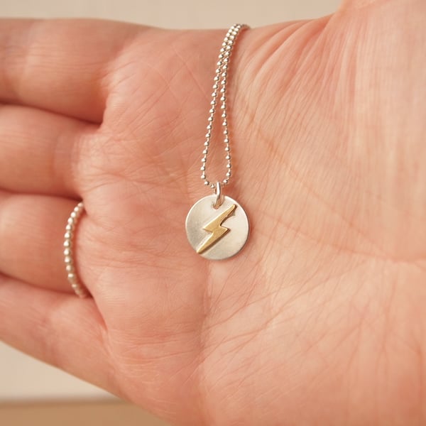 Sterling Silver Lightning Pendant with Golden Coloured Bolt