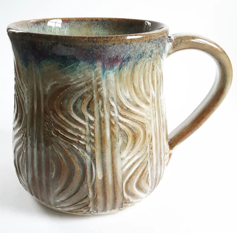 Large Textured Blue and Brown Glazed Mug - Hand Thrown Stoneware Ceramic Mug 