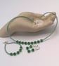 Green Dyed Jade Silver Bead Caps and Spacers Necklace Bracelet and Earrings Set