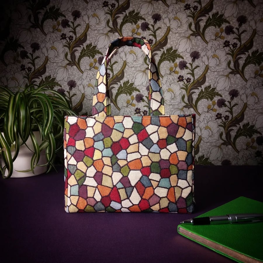 Mini Fabric Tote Bag - Multi Colour Pebble Design