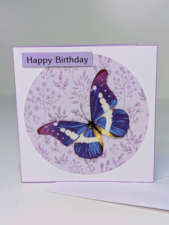 Birthday card, butterfly, handmade with large butterfly embellishment 