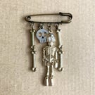 Upcycled Mini Rhinestone Golden Skeleton and Skull And Cross Bone Charm Pin