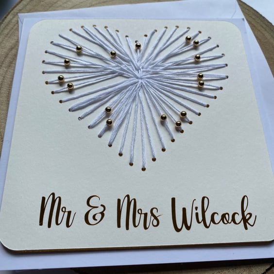 Personalised Wedding Card - embroidered detail keepsake 