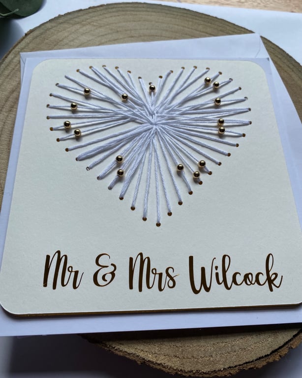 Personalised Wedding Card - embroidered detail keepsake 