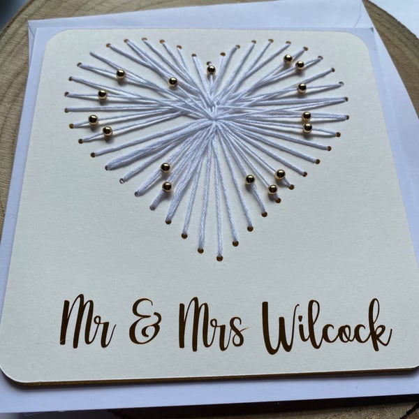 Personalised Wedding Card - embroidered detail keepsake 
