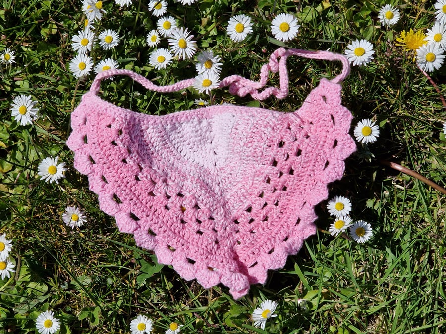 Rose pink bandana, cotton bandana, crochet bandana, pink hair accessory