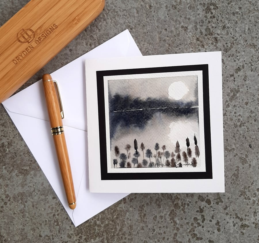 Moonlight On The Lake. Handpainted Blank Card. Any Occasion Notelet.