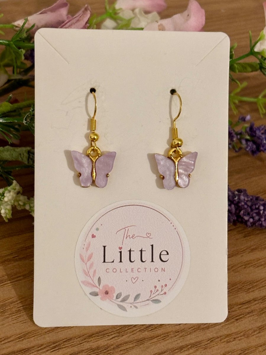 Lilac Butterfly Dangle Earrings, Acrylic Butterfly Charms, Handmade Jewellery 