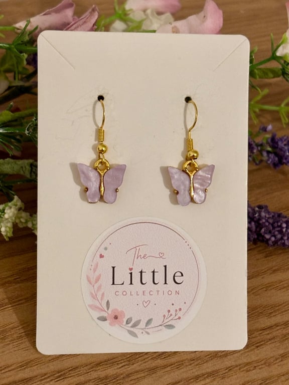 Lilac Butterfly Dangle Earrings, Acrylic Butterfly Charms, Handmade Jewellery 