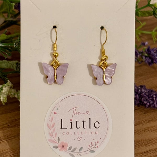 Lilac Butterfly Dangle Earrings, Acrylic Butterfly Charms, Handmade Jewellery 