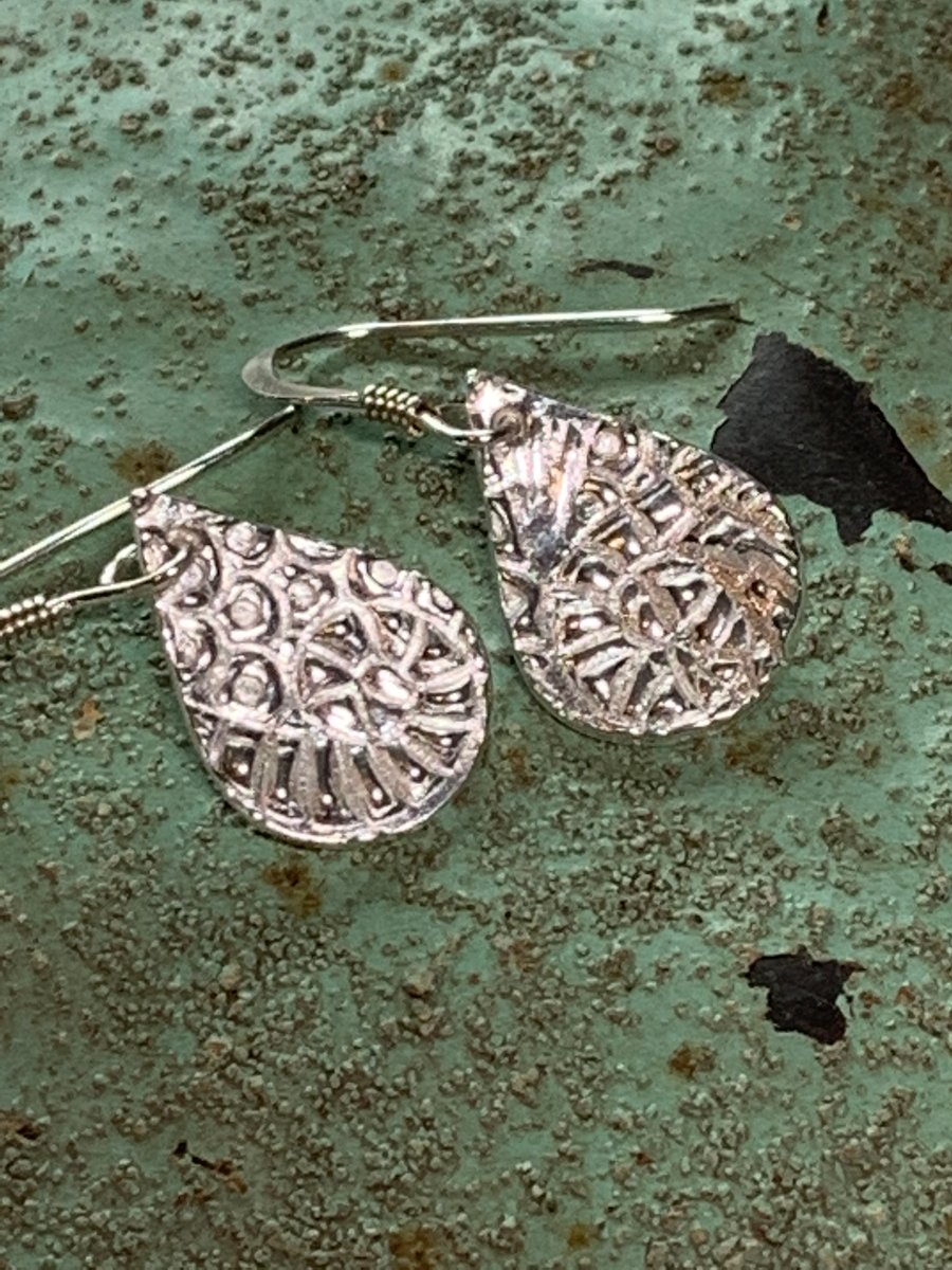 Handmade  fine silver earrings - teardrop shape