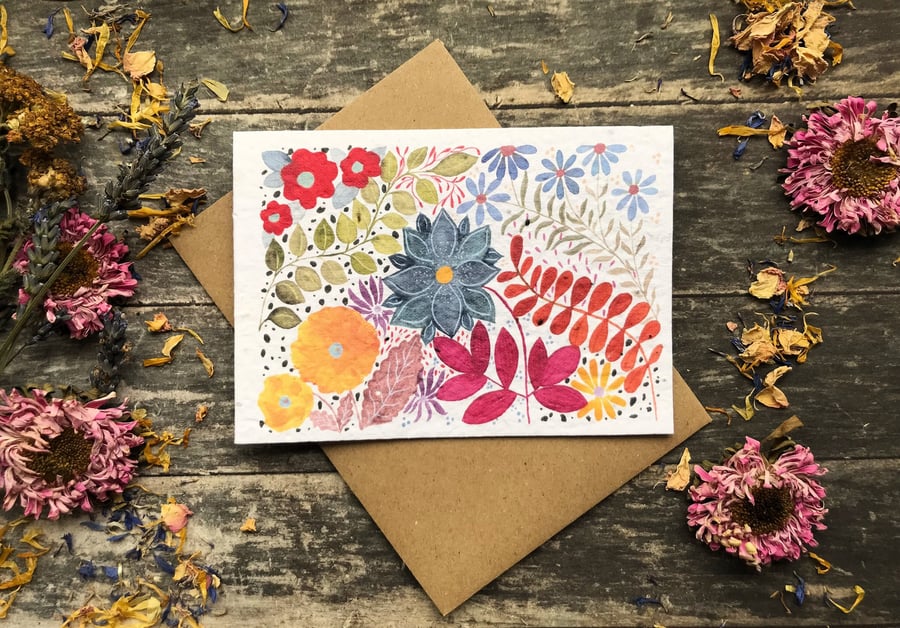 Plantable Seed Paper Birthday Card, Floral Note Cards, Floral greeting card