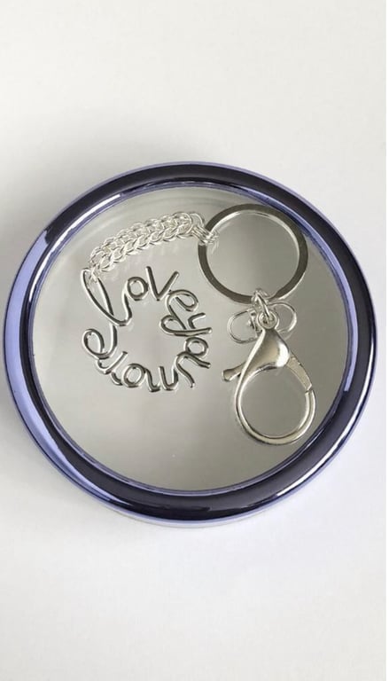 Sterling Silver “Love You More” Handbag Charm, with a Chainmaille Chain, Keyring