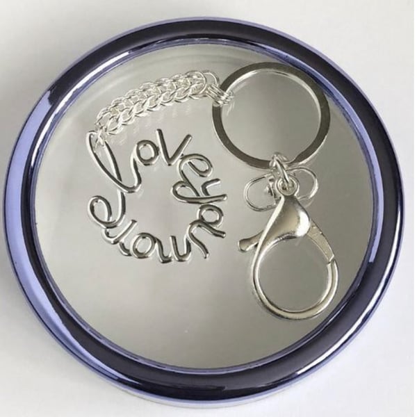 Sterling Silver “Love You More” Handbag Charm, with a Chainmaille Chain, Keyring