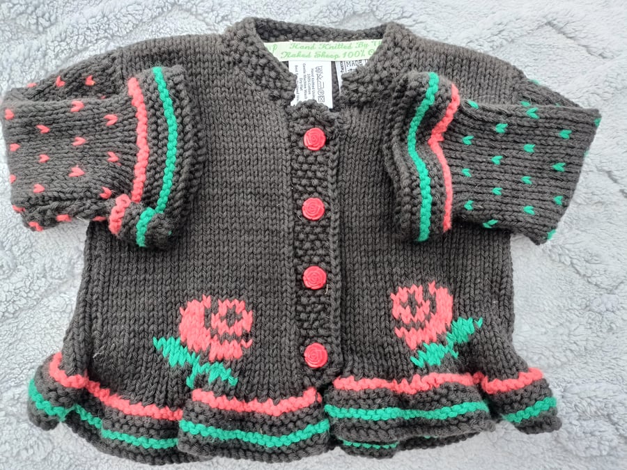 Hand Knitted girls cotton cardigan age 3-6 months 