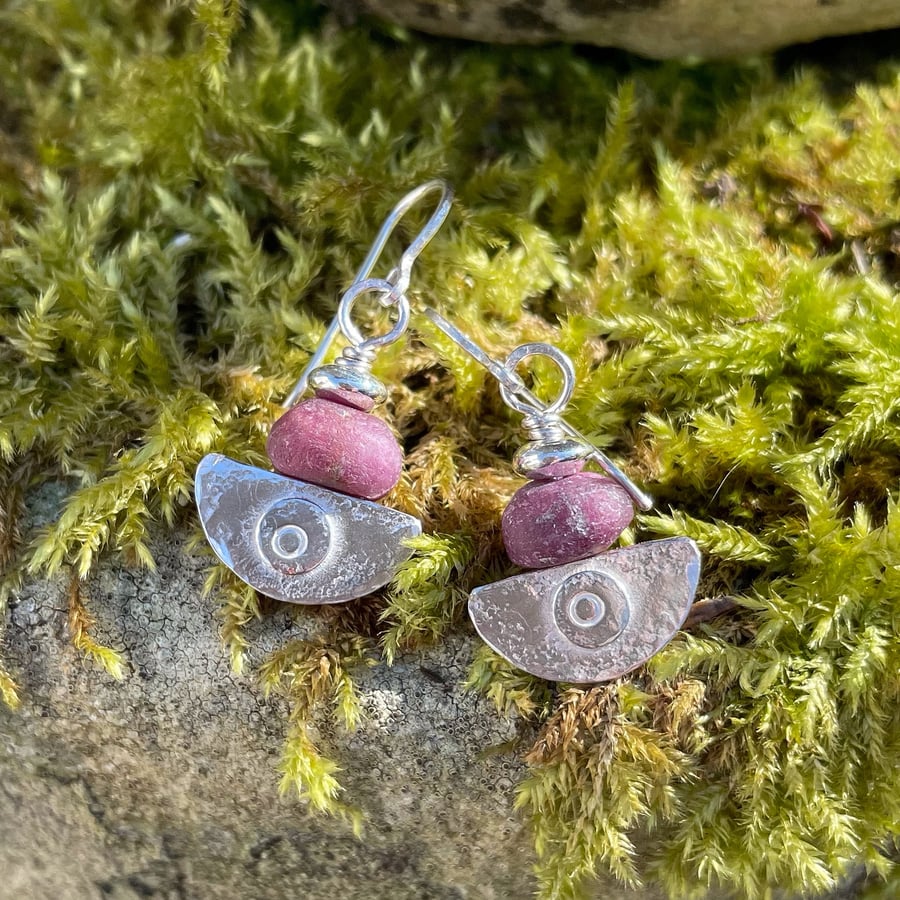  silver and ruby earrings Ulu tribal blade