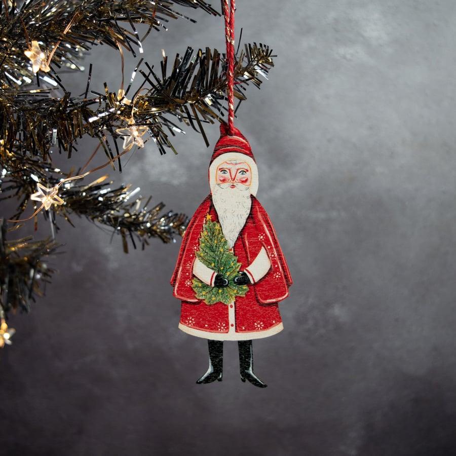 Father Christmas wooden hanging decoration. 