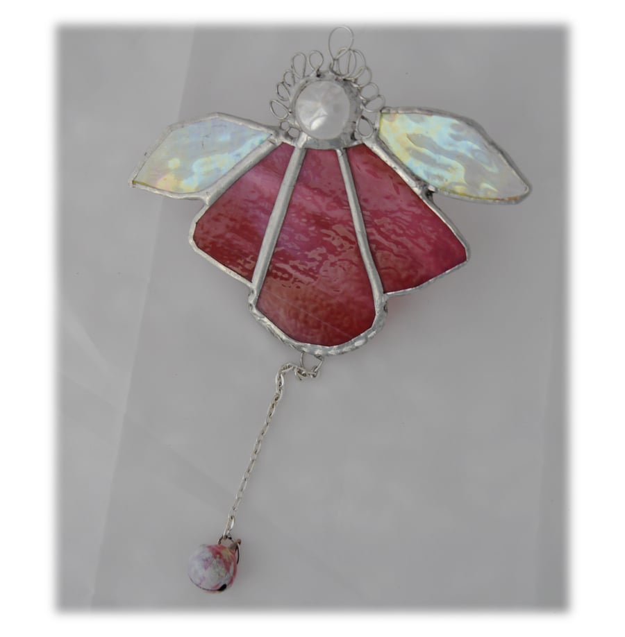 Angel Bell Suncatcher Stained Glass Cranberry 046