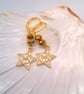 Gold Plated Hammered Star Earrings with Gold Crystal Rondelles, Gift for Her - Image 1