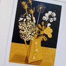 Linocut September Gold Original Limited edition Linoprint