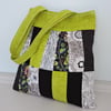  50% off Sale Patchwork Handbag, Tote Bag in Black White and Lime