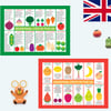 UK Seasonal Fruit and Vegetables Charts - Kawaii Fridge Magnets or Postcards